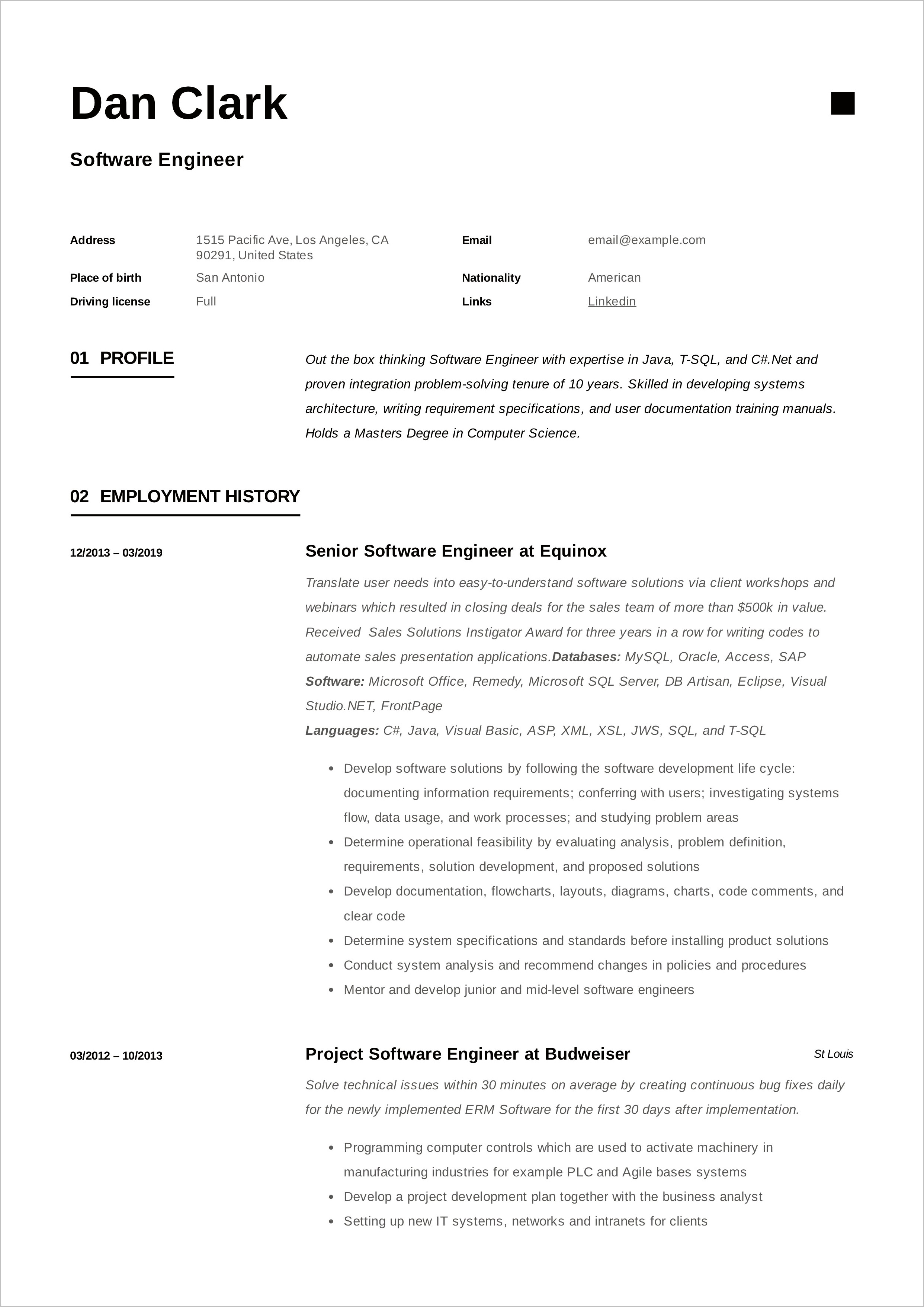 Embedded Systems Resume For 10 Year Experience