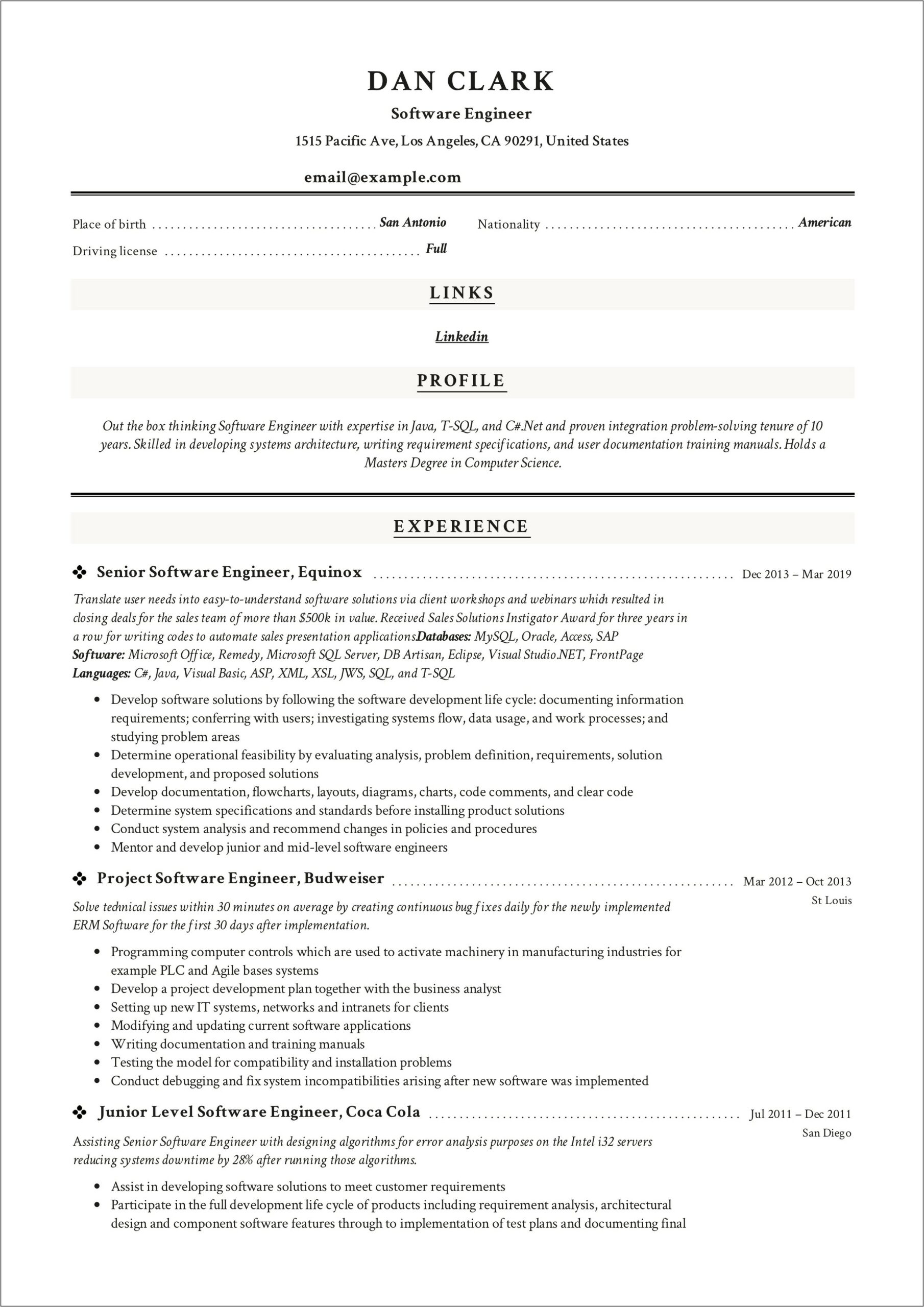 Embedded Systems Resume For 3 Year Experience