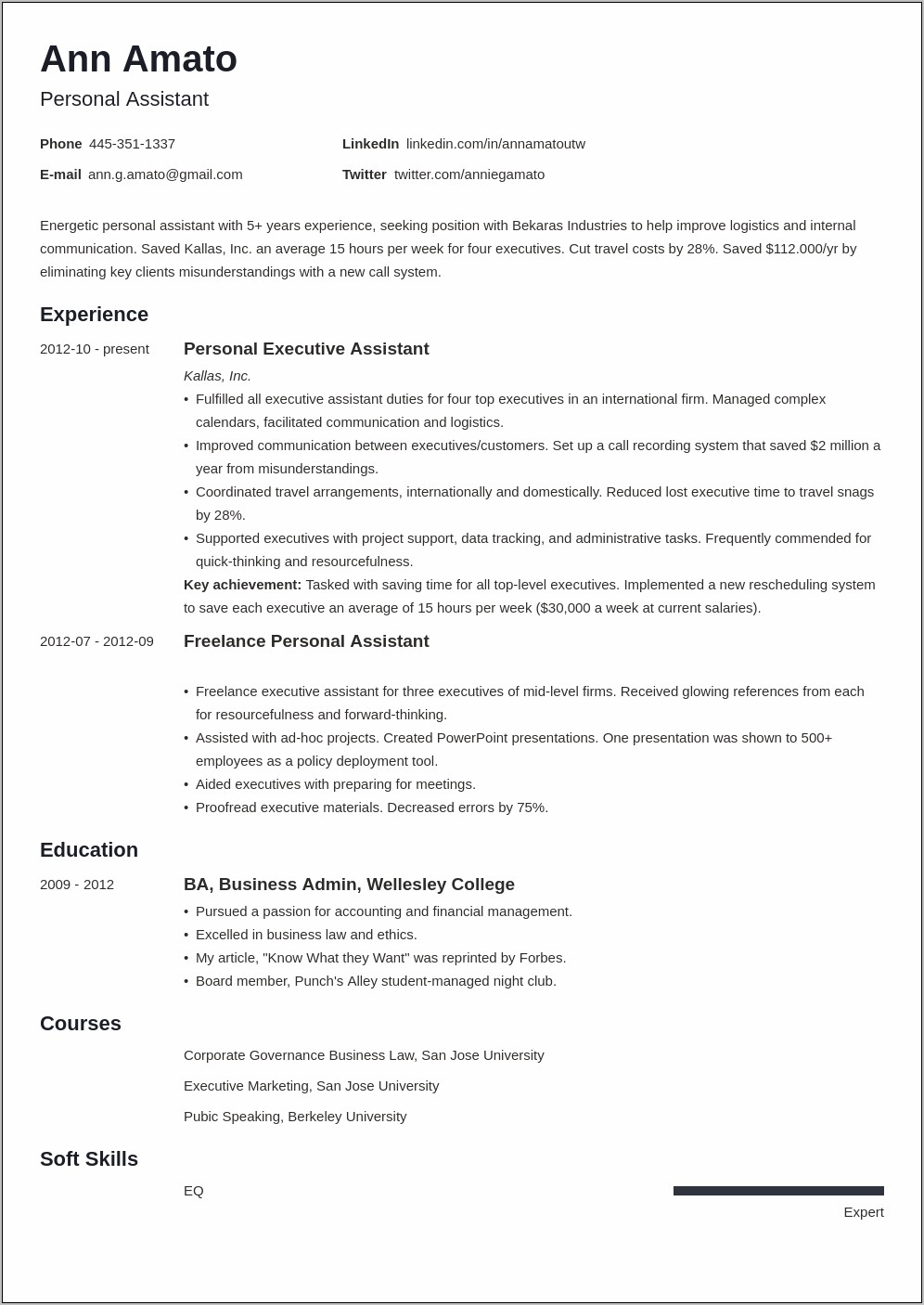 Employee Of The Year Resume Sample