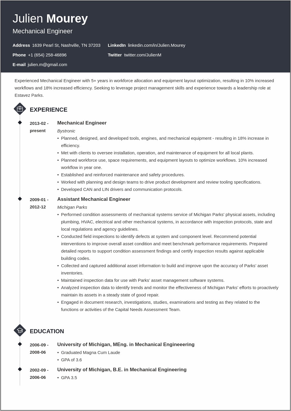Engineering Maintenance Experience Description For Resume