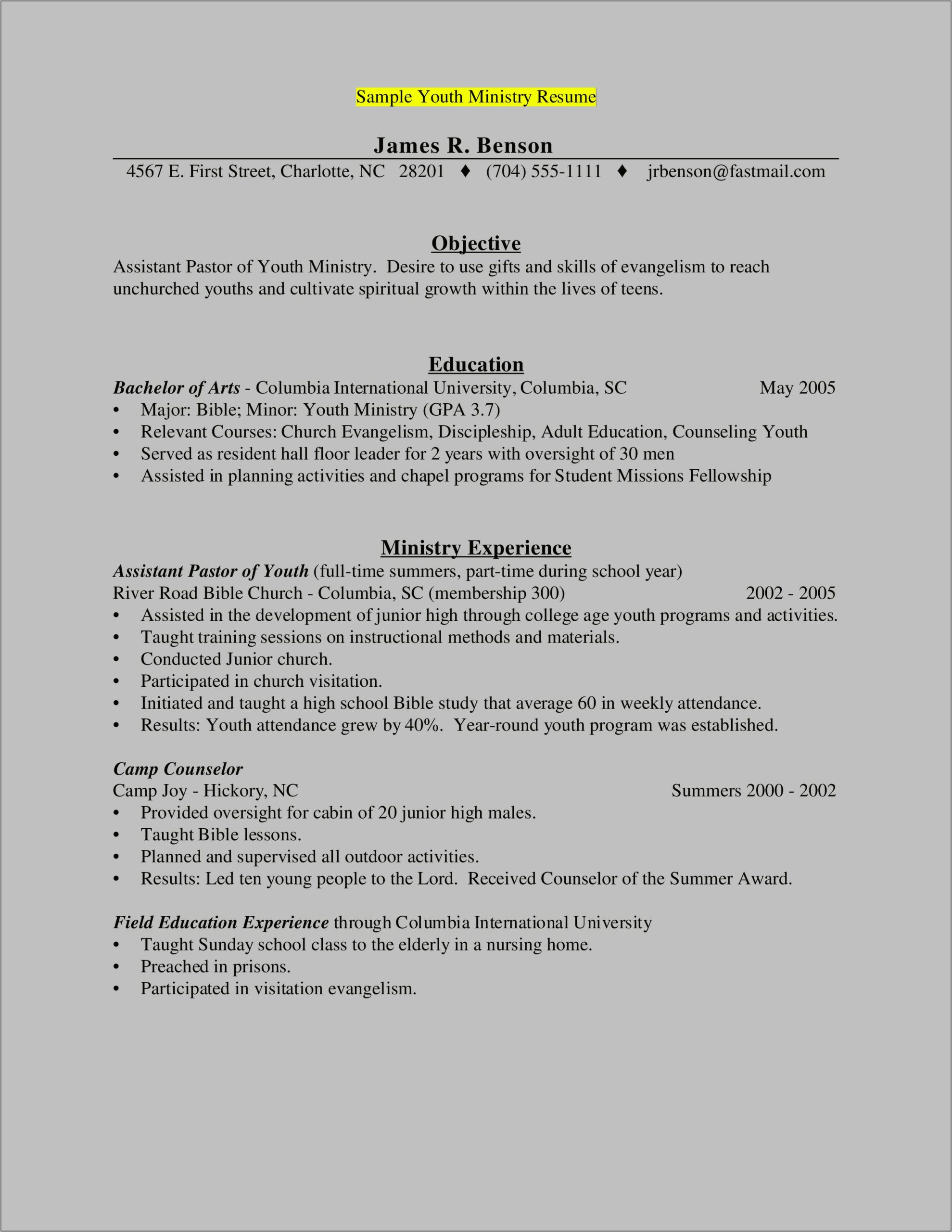 Engineering Summer Camp Counselor Job Description For Resume