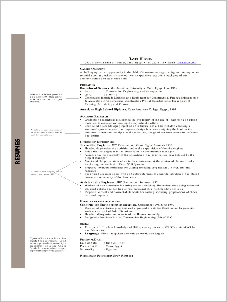 Engineering Undergrad Resume With Military Experience