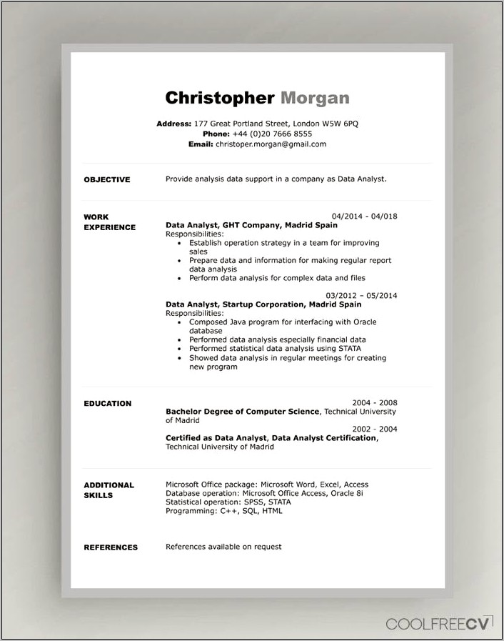 English Cv Resume In Word Document Format