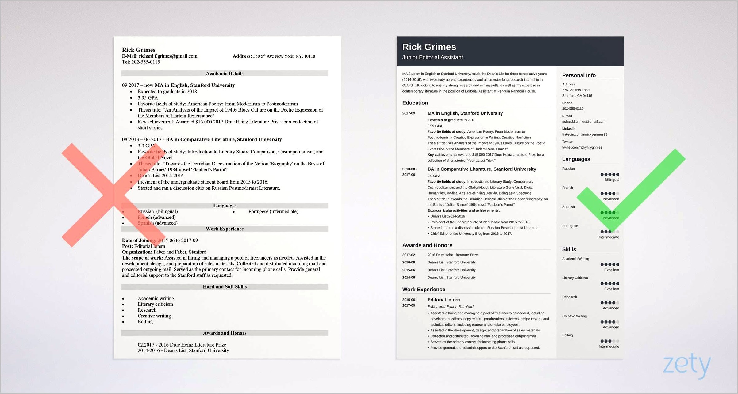 English Internship Resume Examples For College Students