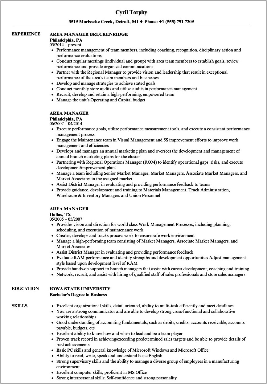 Enterprise Rent A Car Branch Manager Example Resume