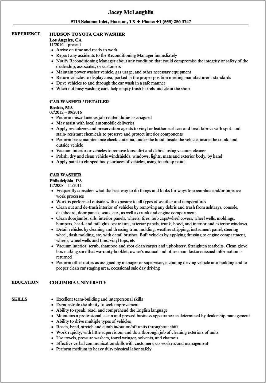 Enterprise Rent A Car Experience On Resume