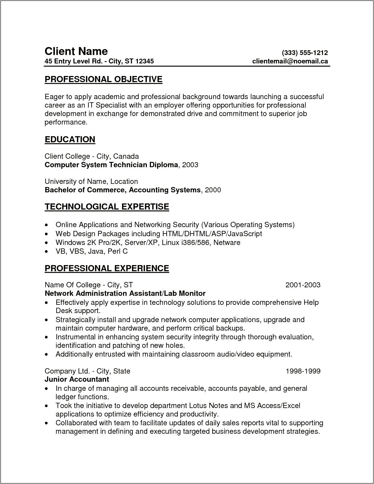 Entery Level Objectives For Young Adults Resumes