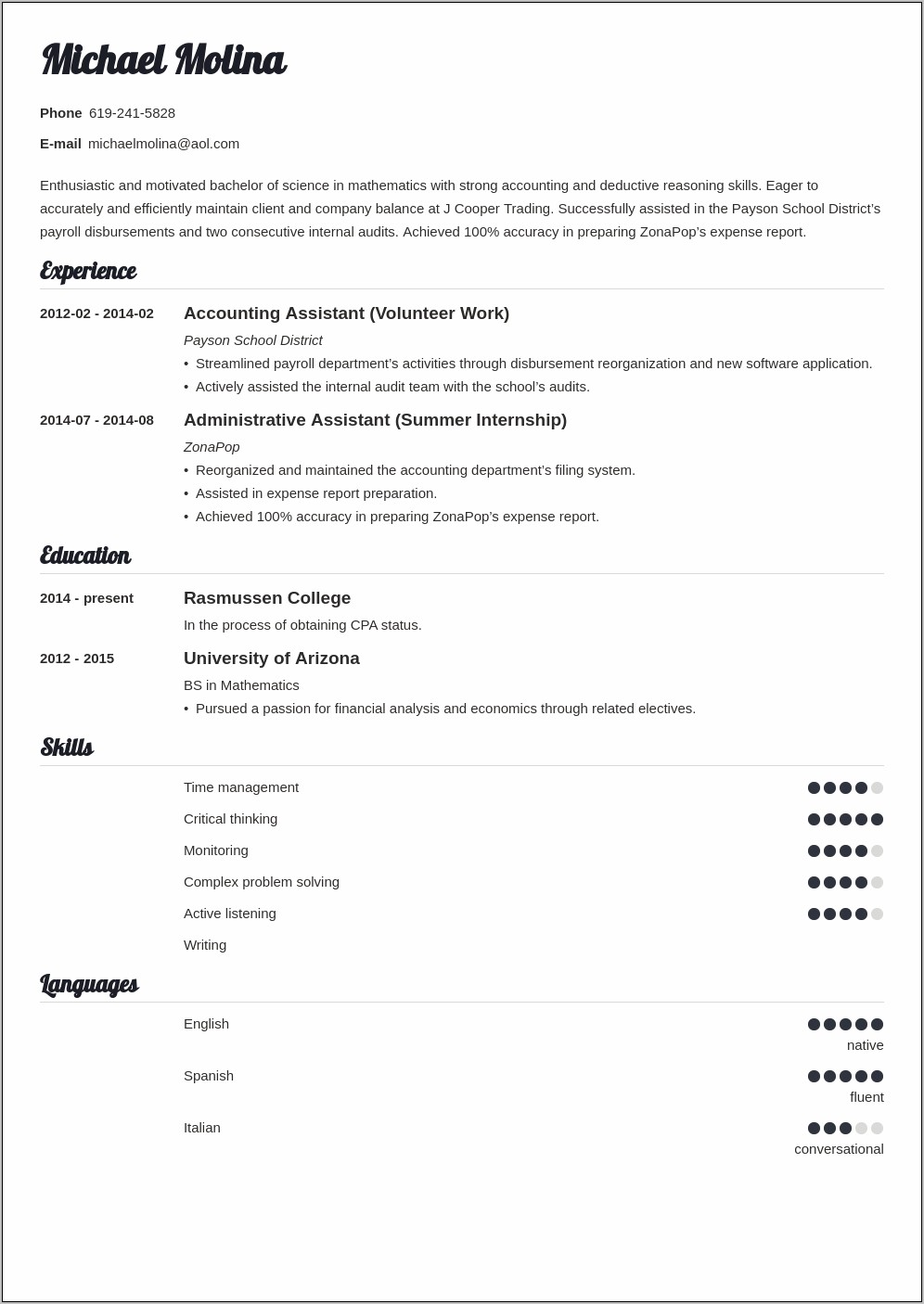 Entry Level Accountant Resume Template Free