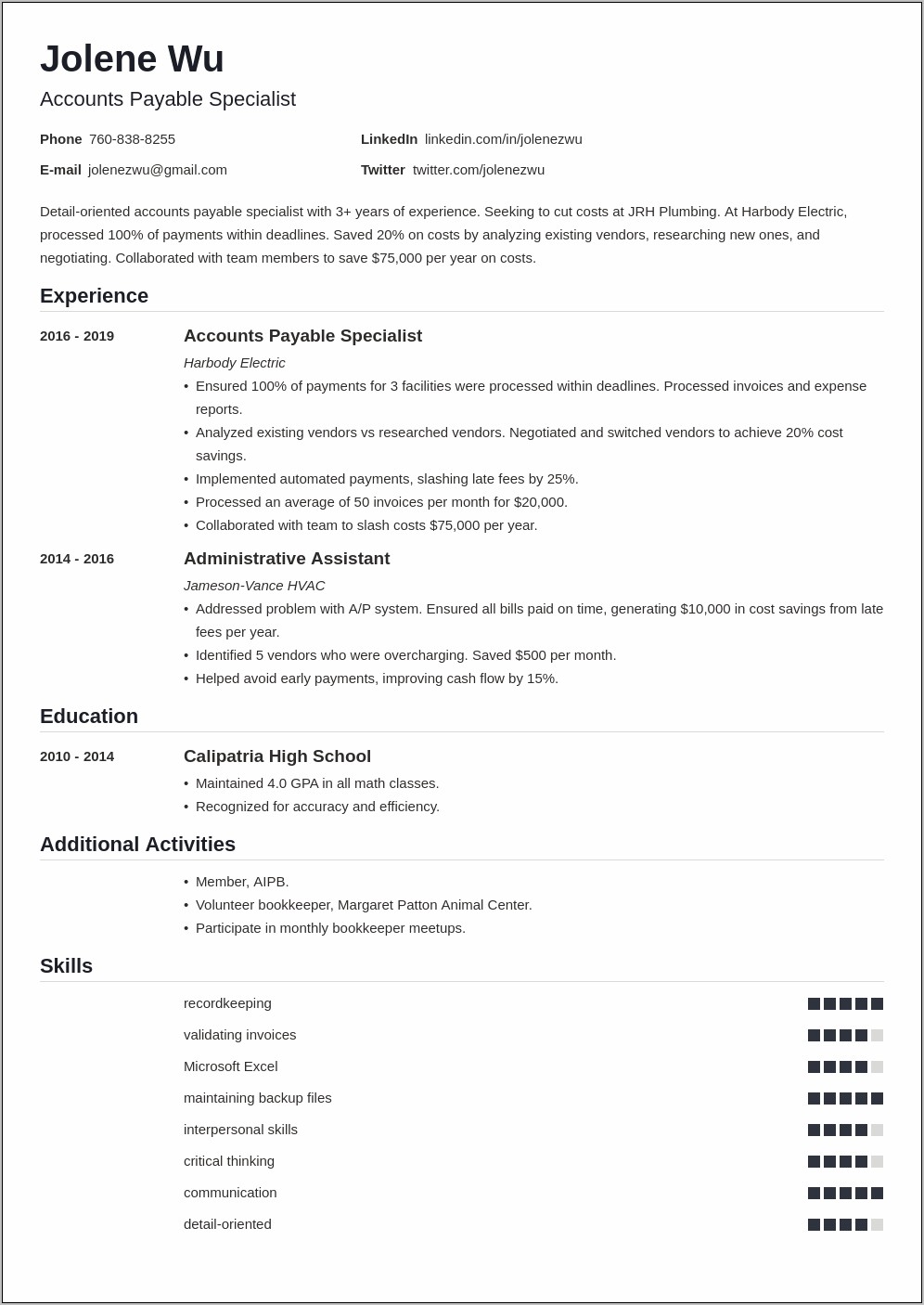 Entry Level Accounting Clerk Resume Examples