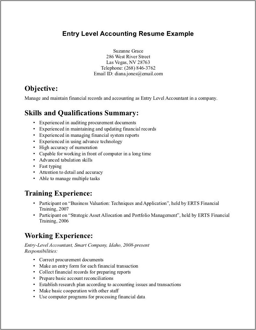 Entry Level Accounting Job Resume Objective