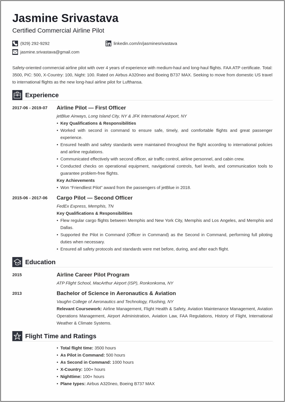 Entry Level Aviation Management Resume Template