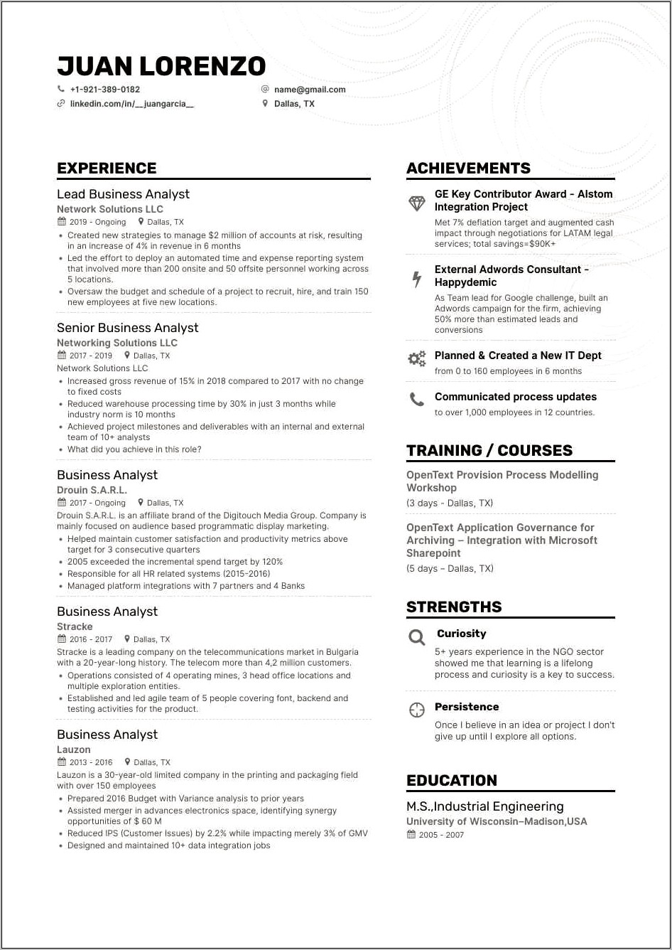 Entry Level Business Analyst Resume Skills