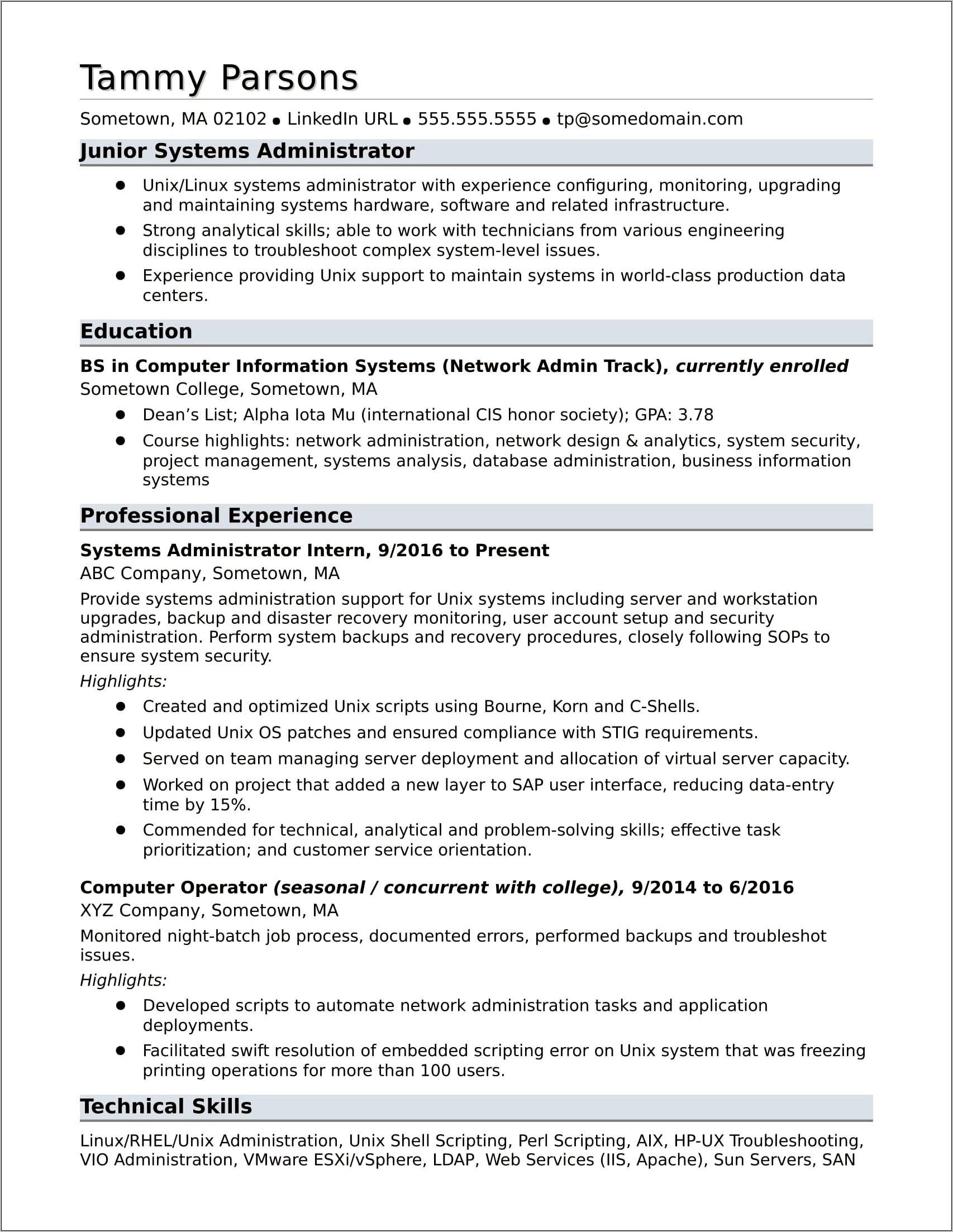 Entry Level Business Systems Analyst Resume Template