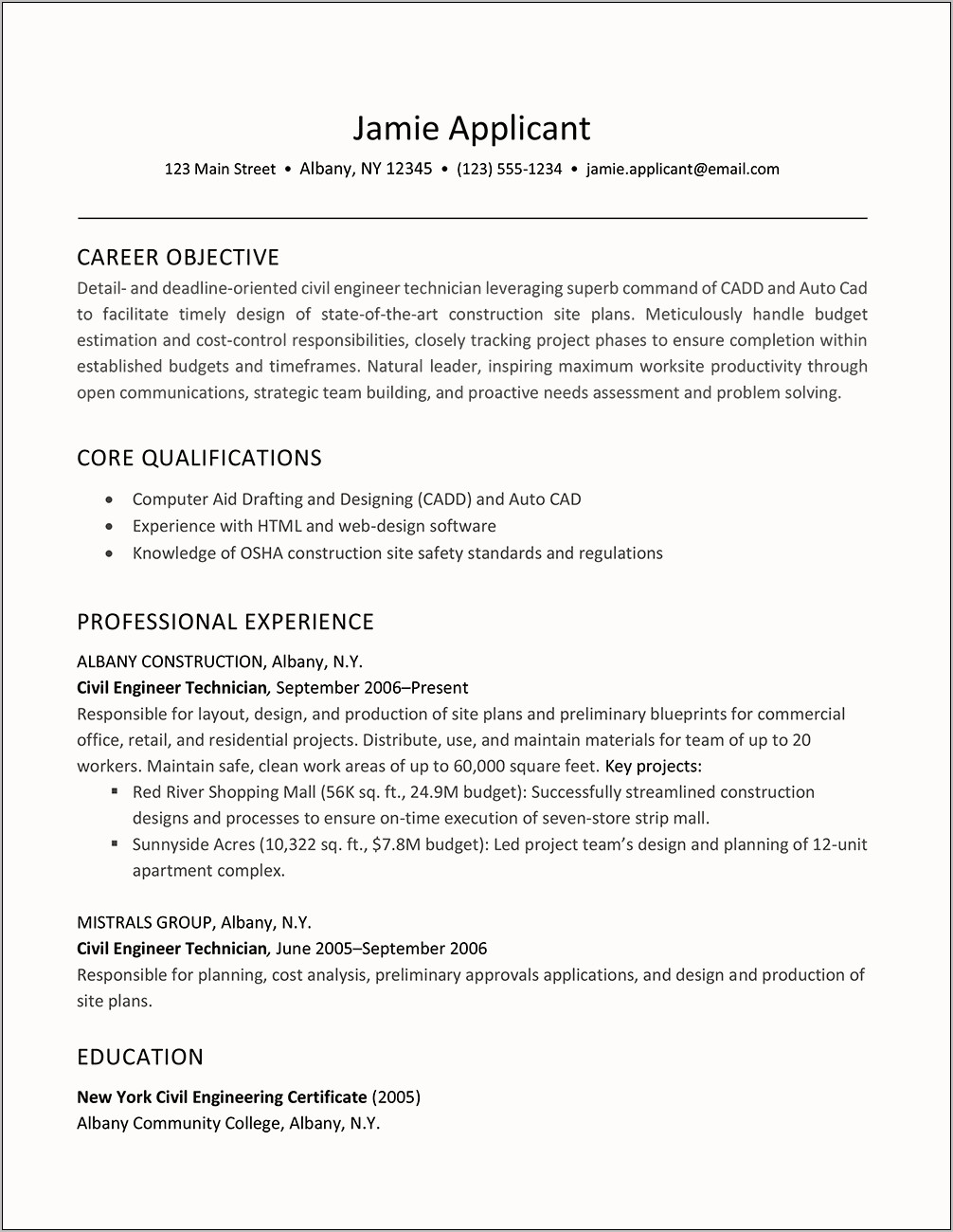 Entry Level Civil Engineer Objective Resume