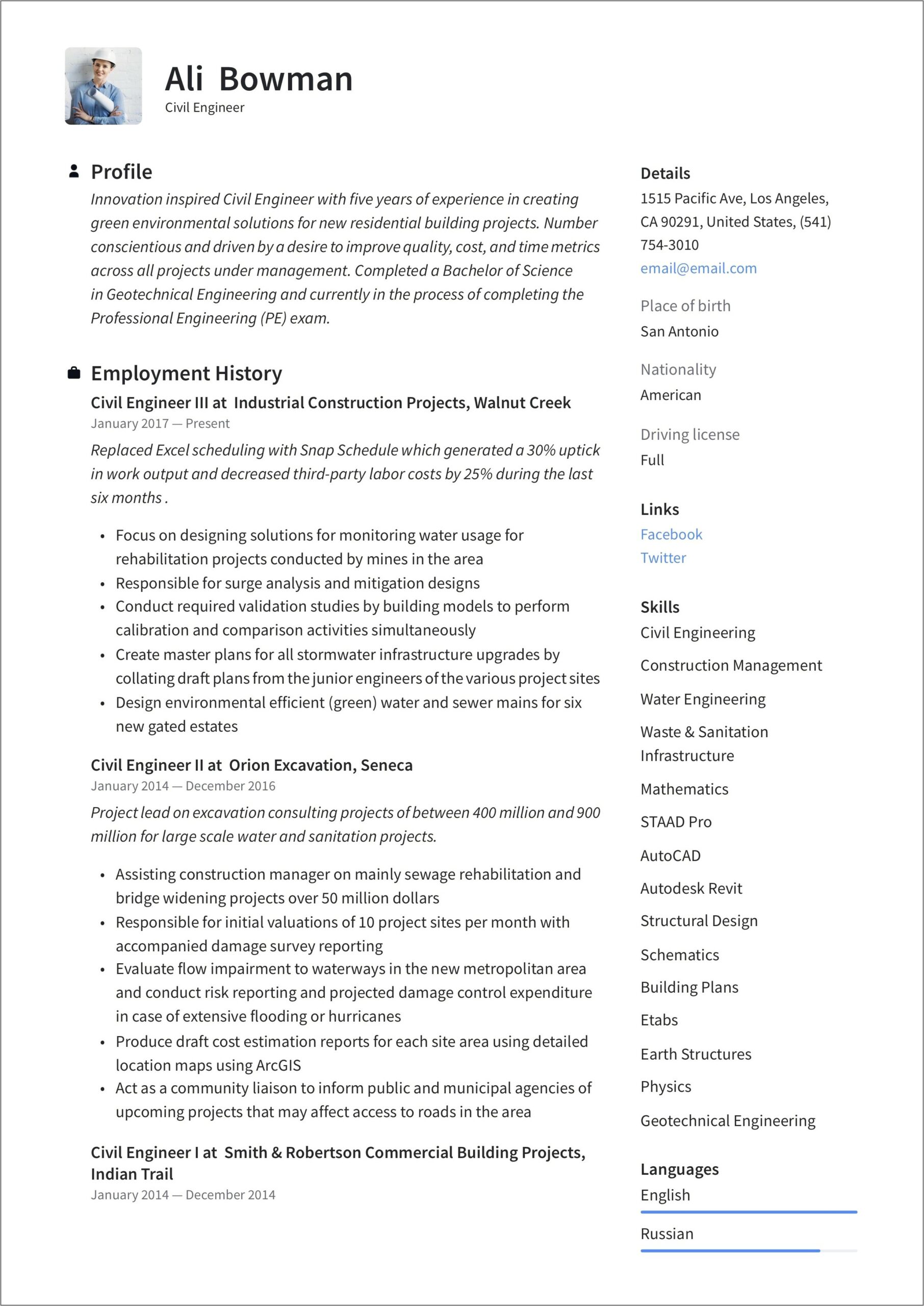 Entry Level Civil Engineering Resume Examples 2019