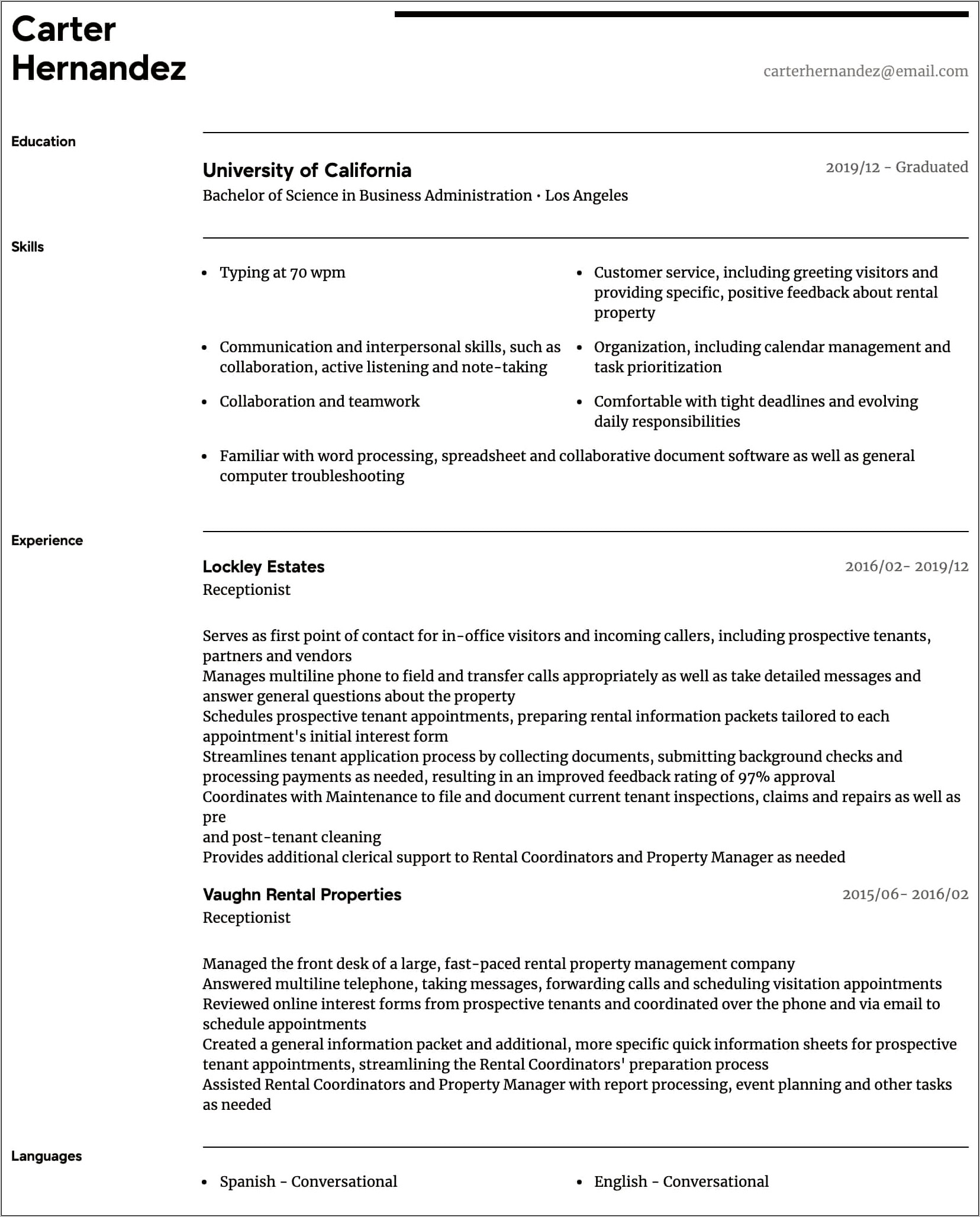 Entry Level Clerical Resume Examples