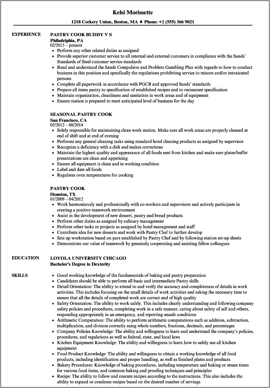 Entry Level Cook Resume With No Experience
