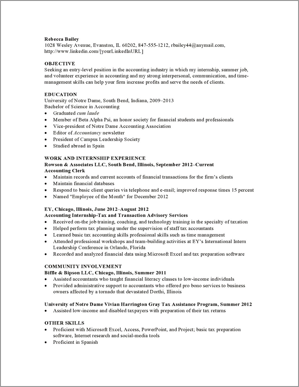 Entry Level Cpa Resume Sample