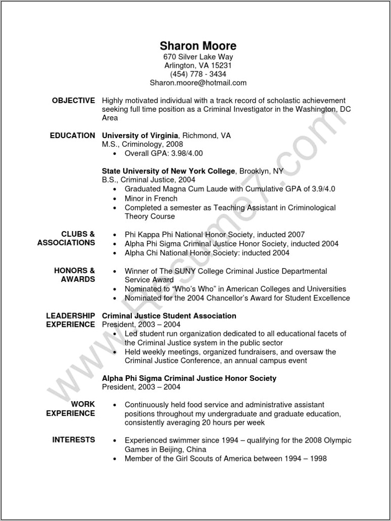 Entry Level Criminal Justice Resume Examples