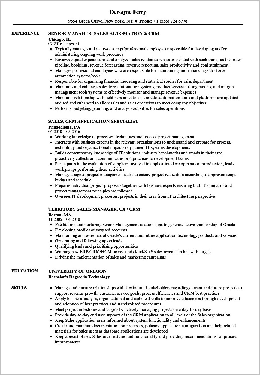 Entry Level Crm Resume Example