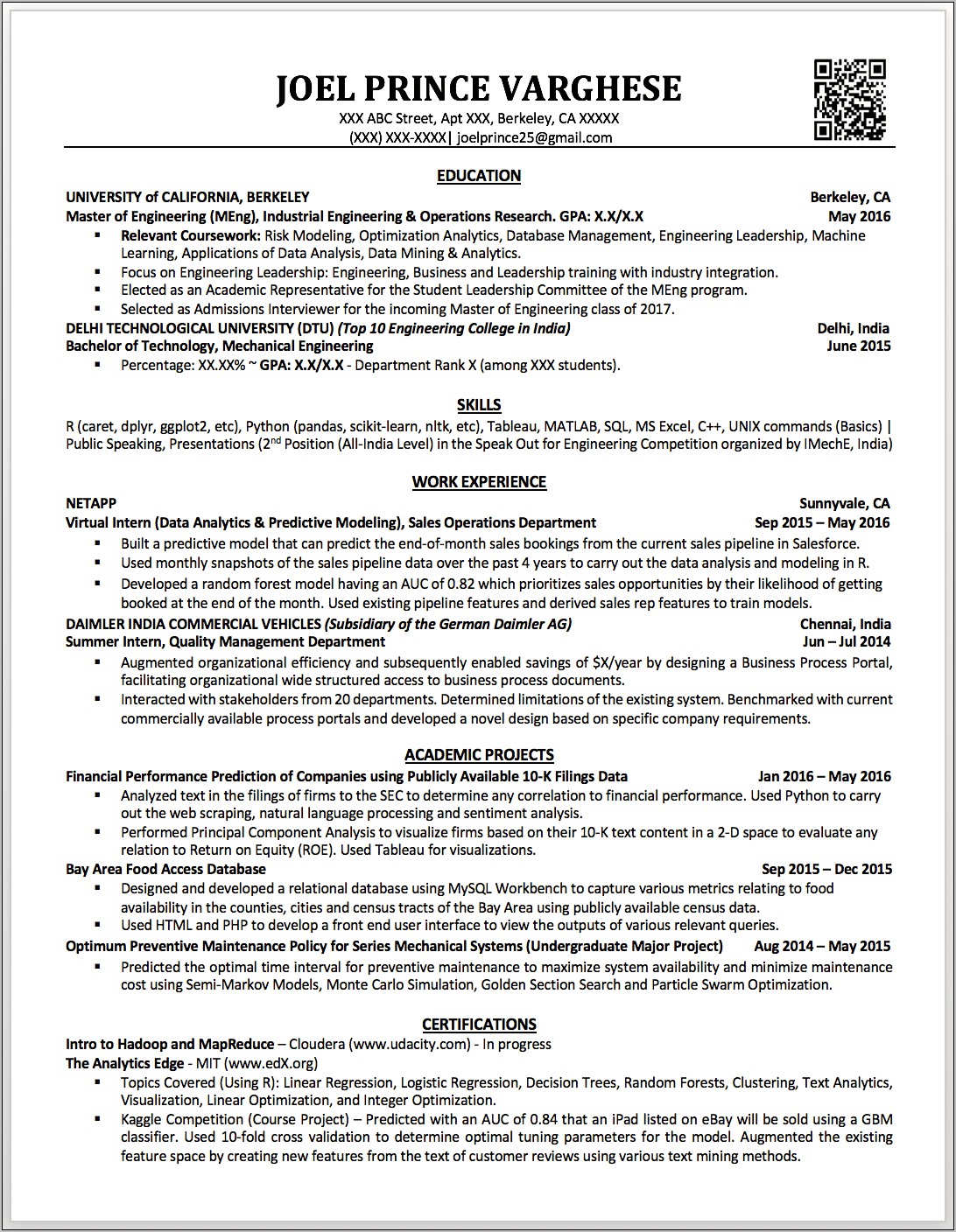 Entry Level Data Scientist Resume With No Experience