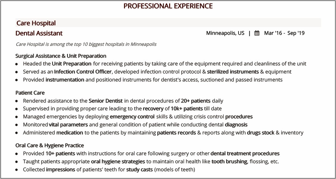 Entry Level Dental Assistant Resume Summary