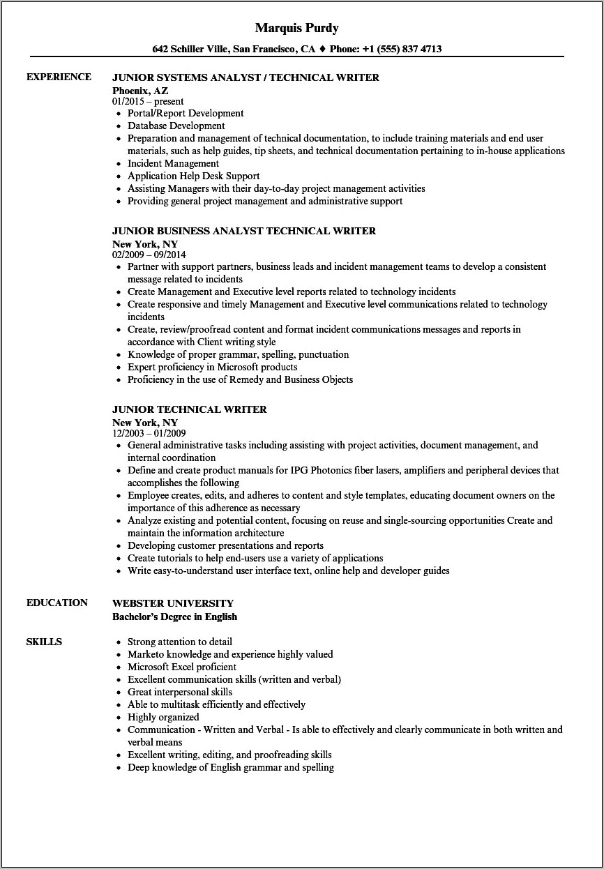 Entry Level Editorial Resume Sample
