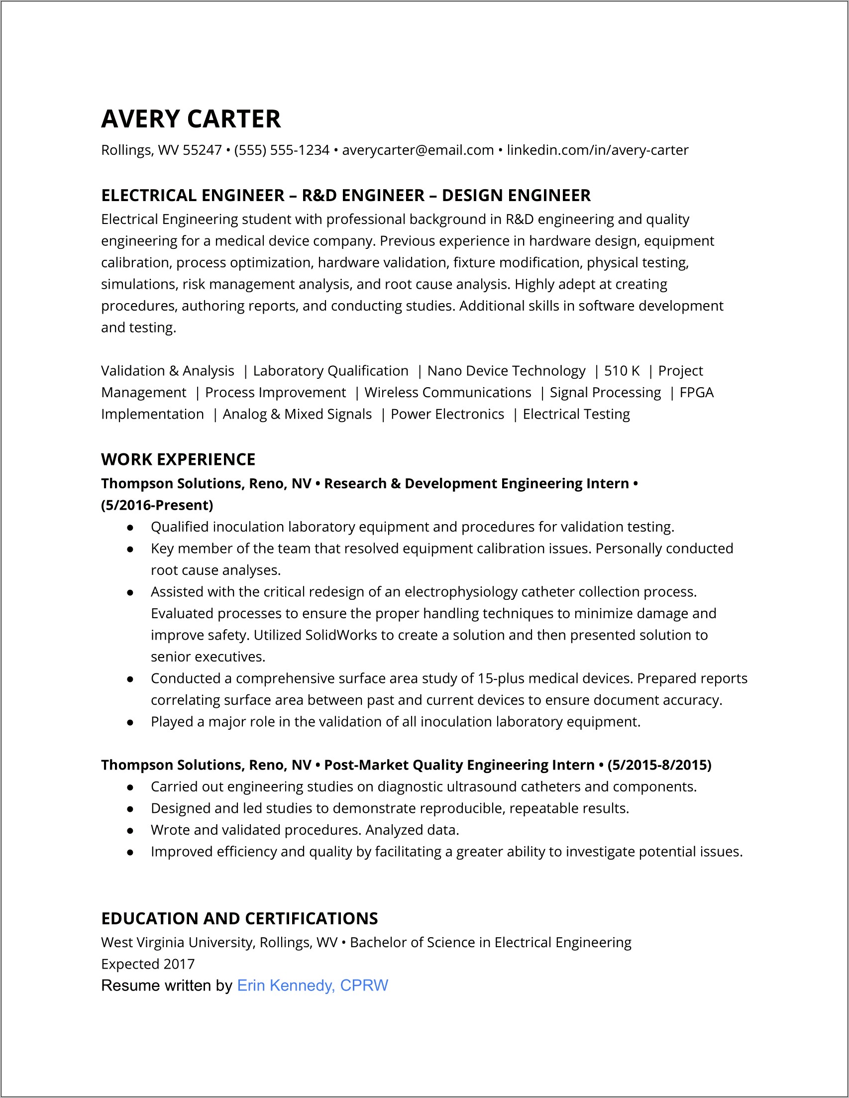 Entry Level Electrical Engineer Resume Examples