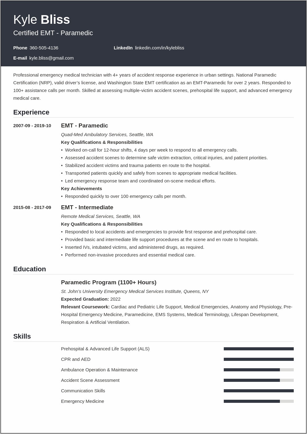 Entry Level Emt Resume With No Experience