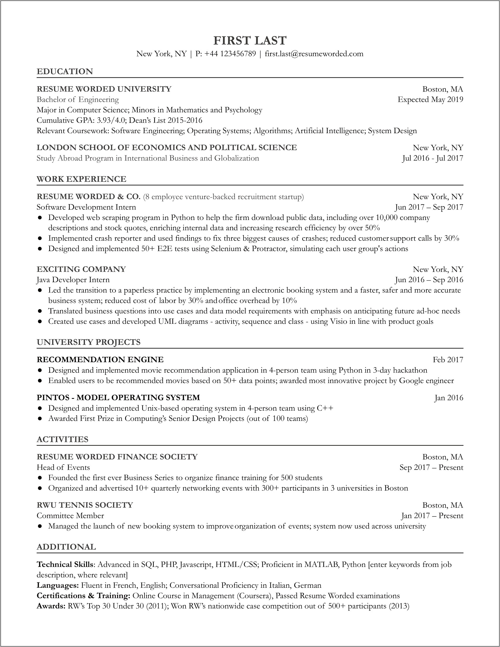 Entry Level Engineering Resume Examples