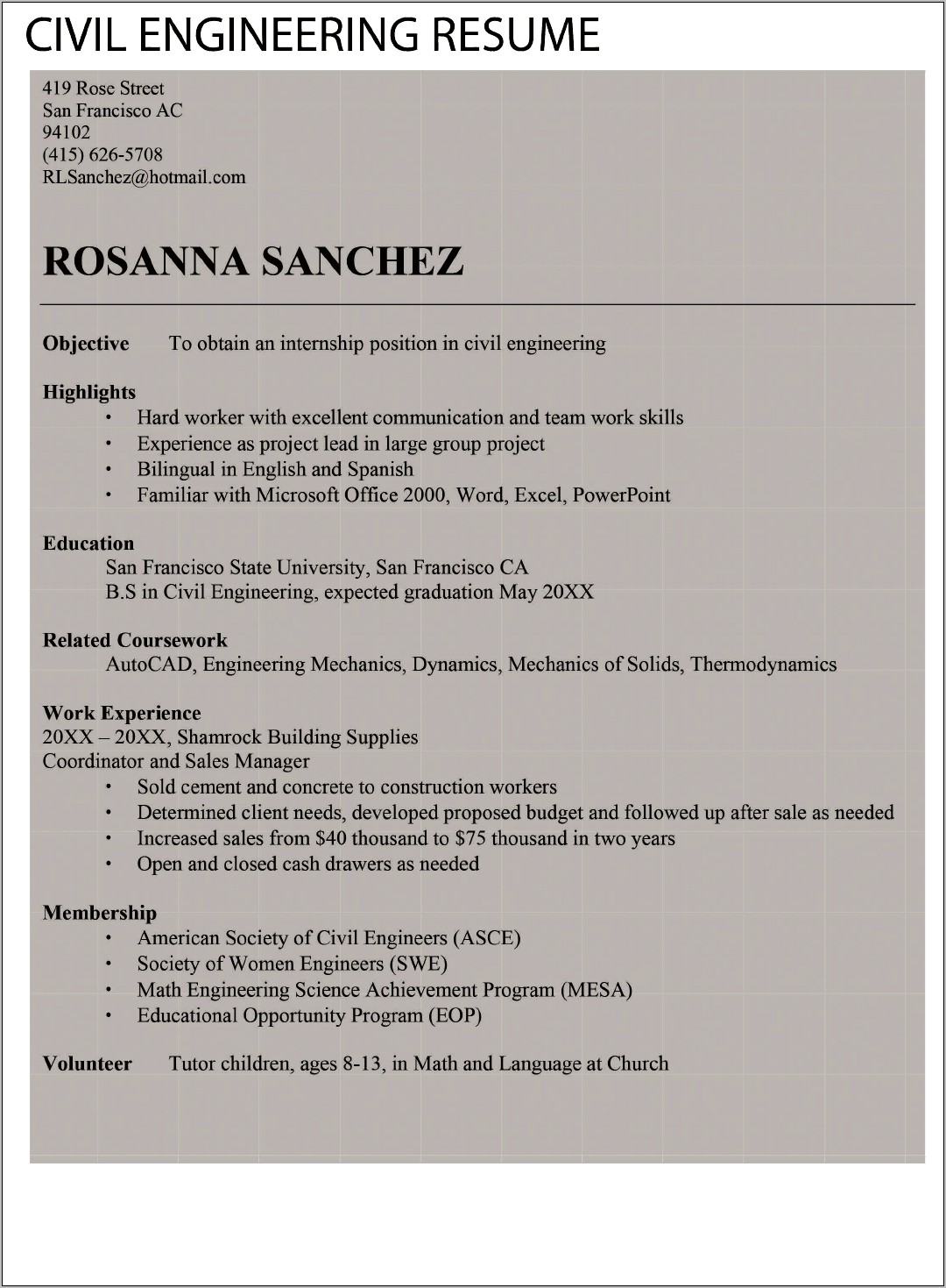 Entry Level Engineering Resume Template