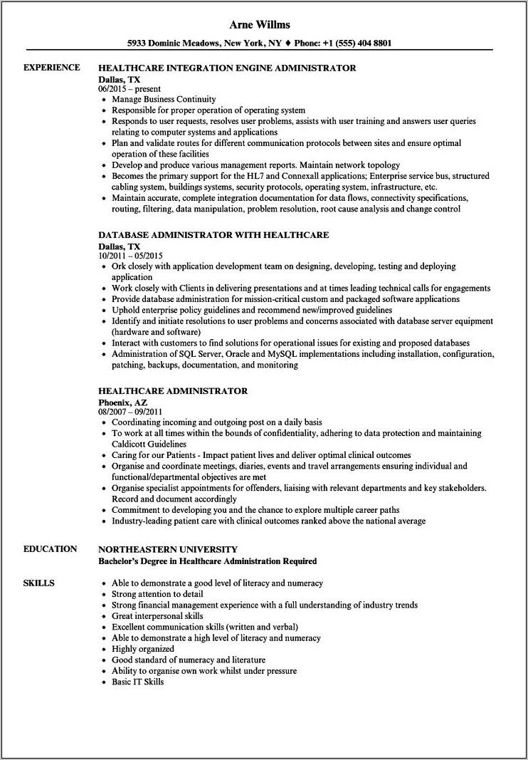 Entry Level Healthcare Administration Resume Sample