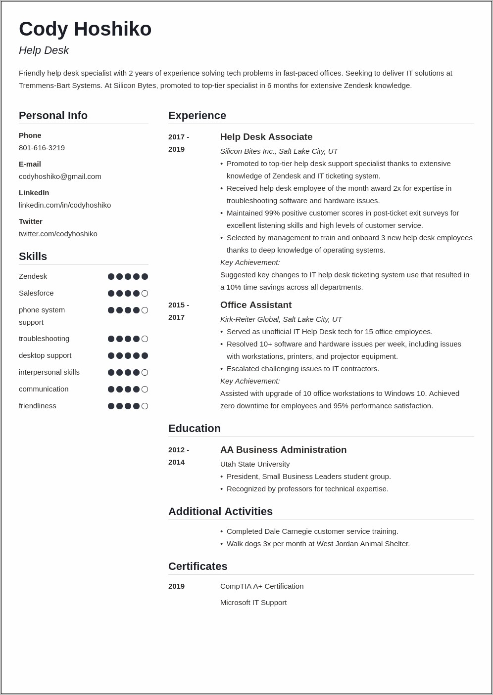 Entry Level Help Desk No Experience Resume