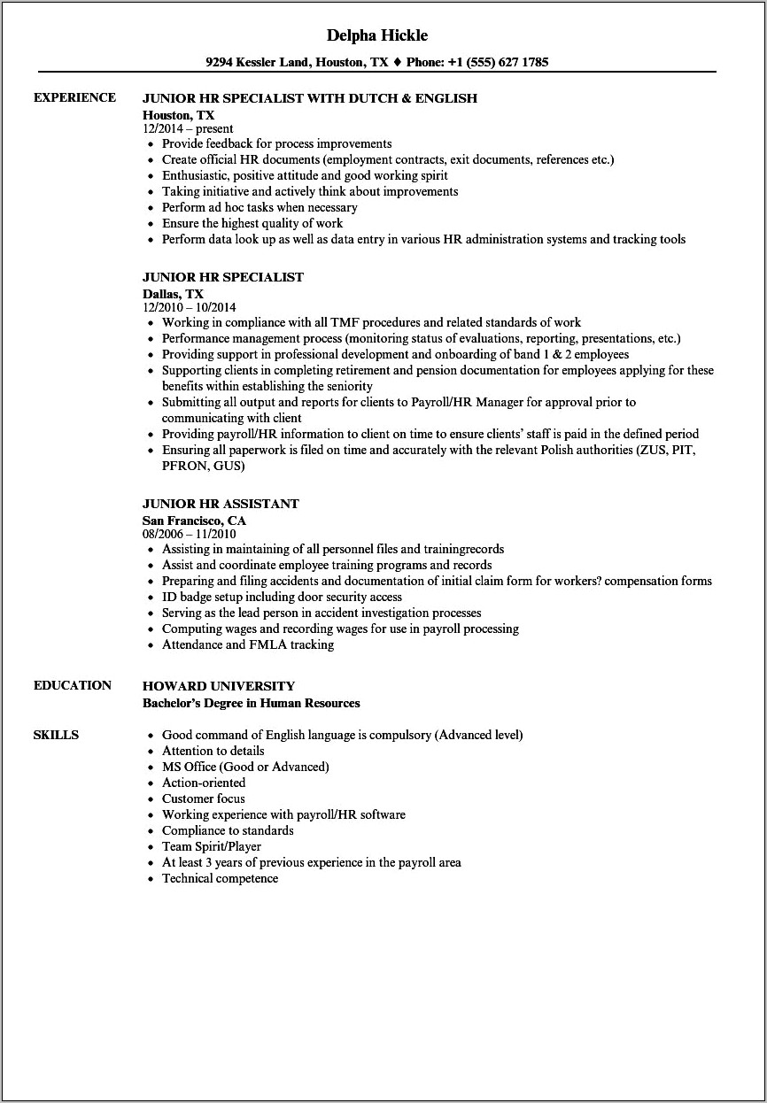 Entry Level Human Resource Resume Templates