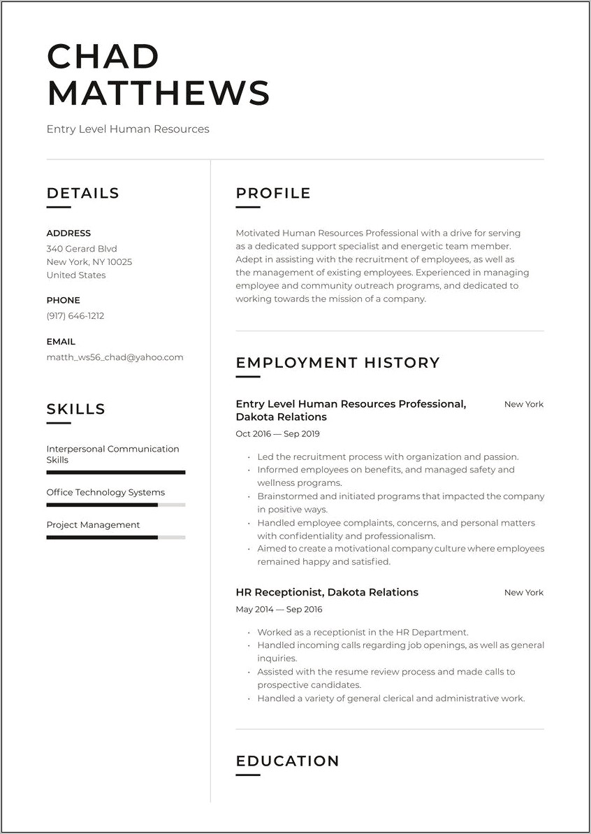 Entry Level Human Resources Cover Letter For Resume
