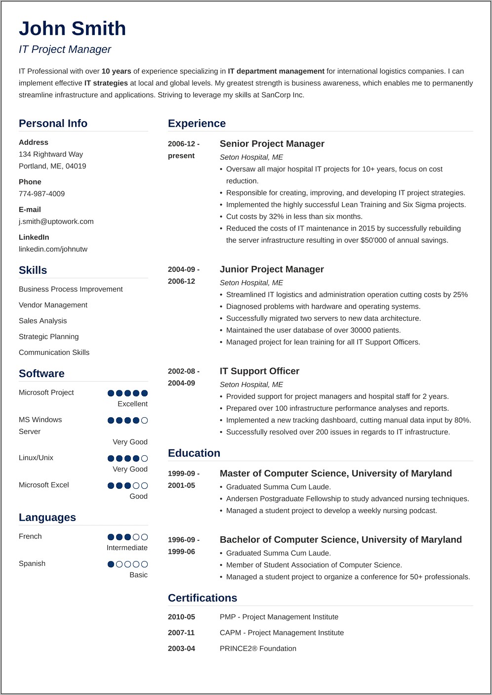 Entry Level It Project Manager Resume