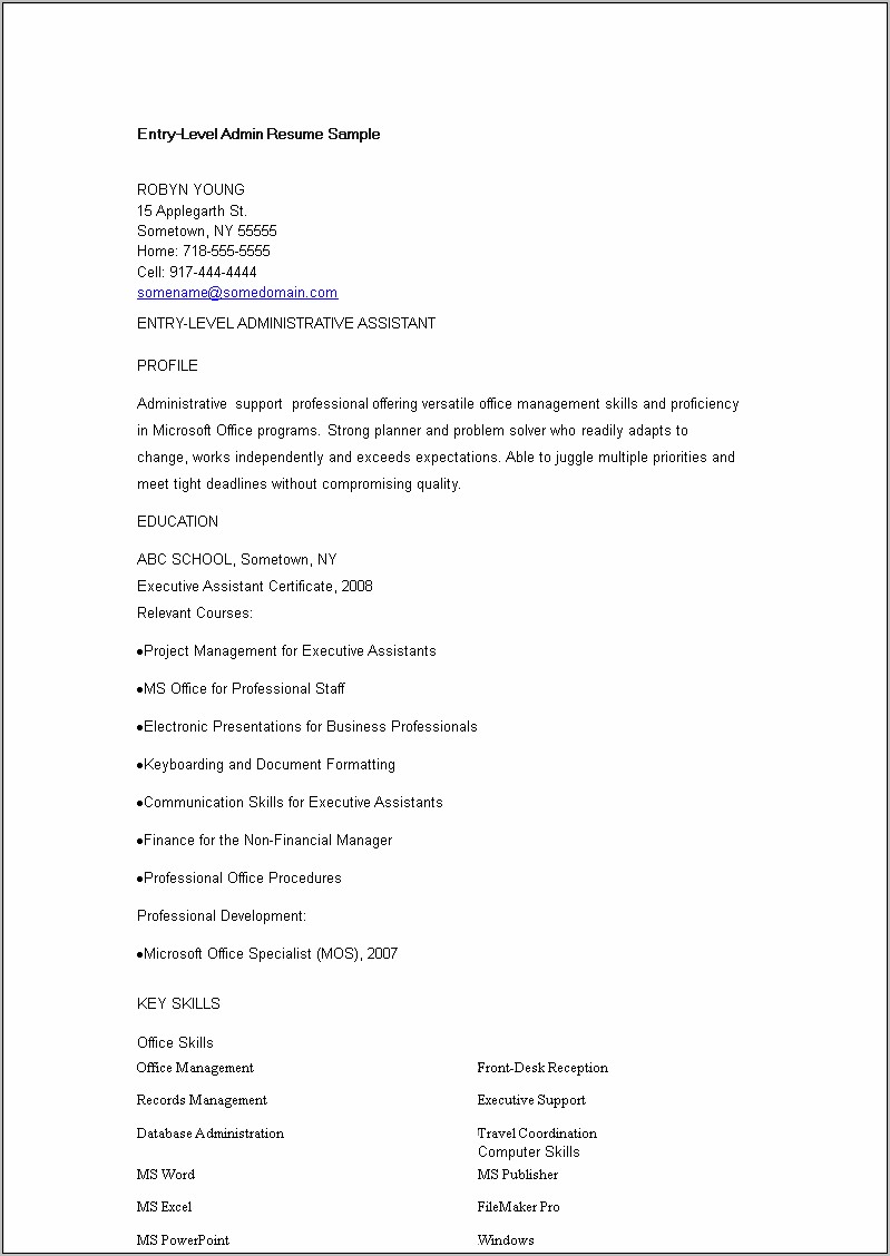 Entry Level It Support Resume Sample