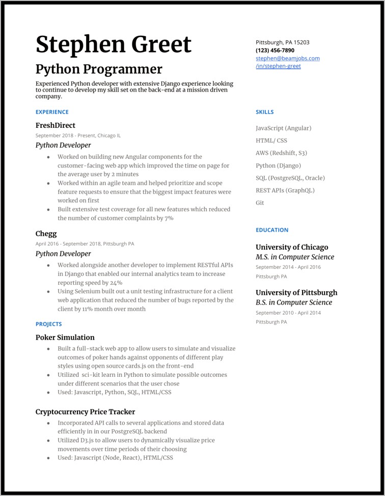 Entry Level Java Programmer Resume Sample