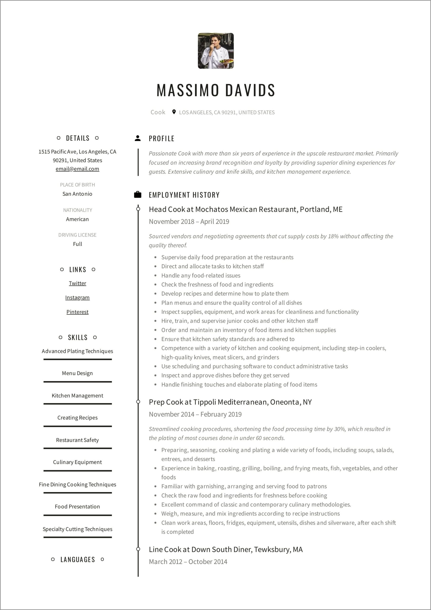 Entry Level Kitchen Cook Resume Objective Examples
