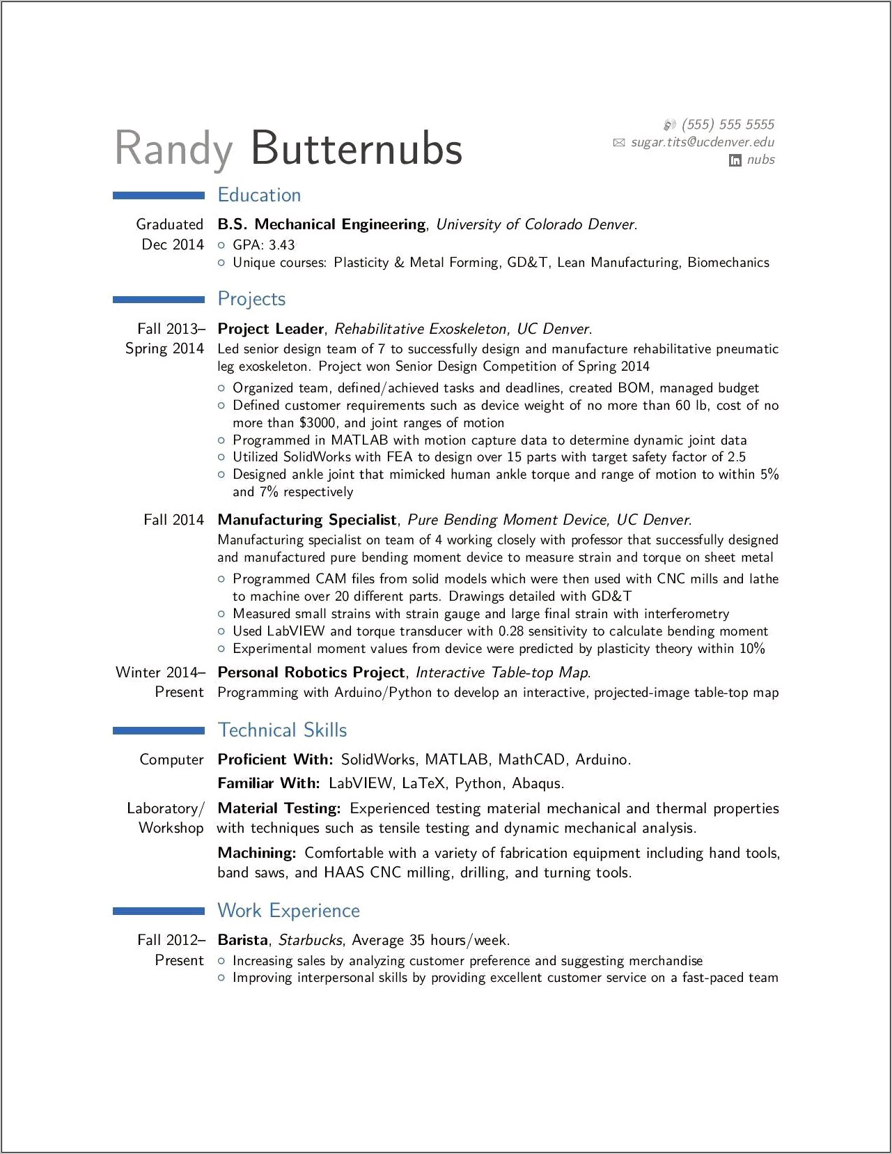 Entry Level Mechanical Engineering Resume Template