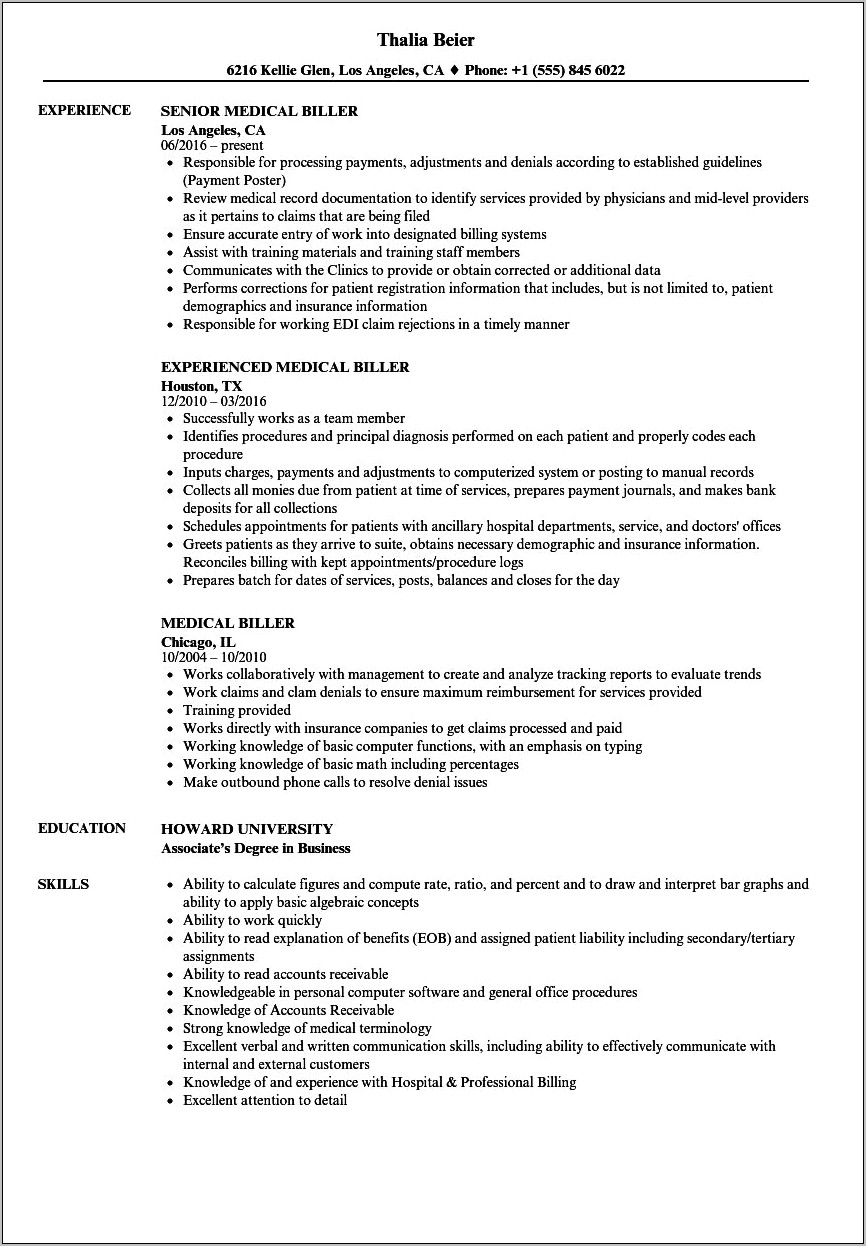 Entry Level Medical Billing And Coding Resume Template