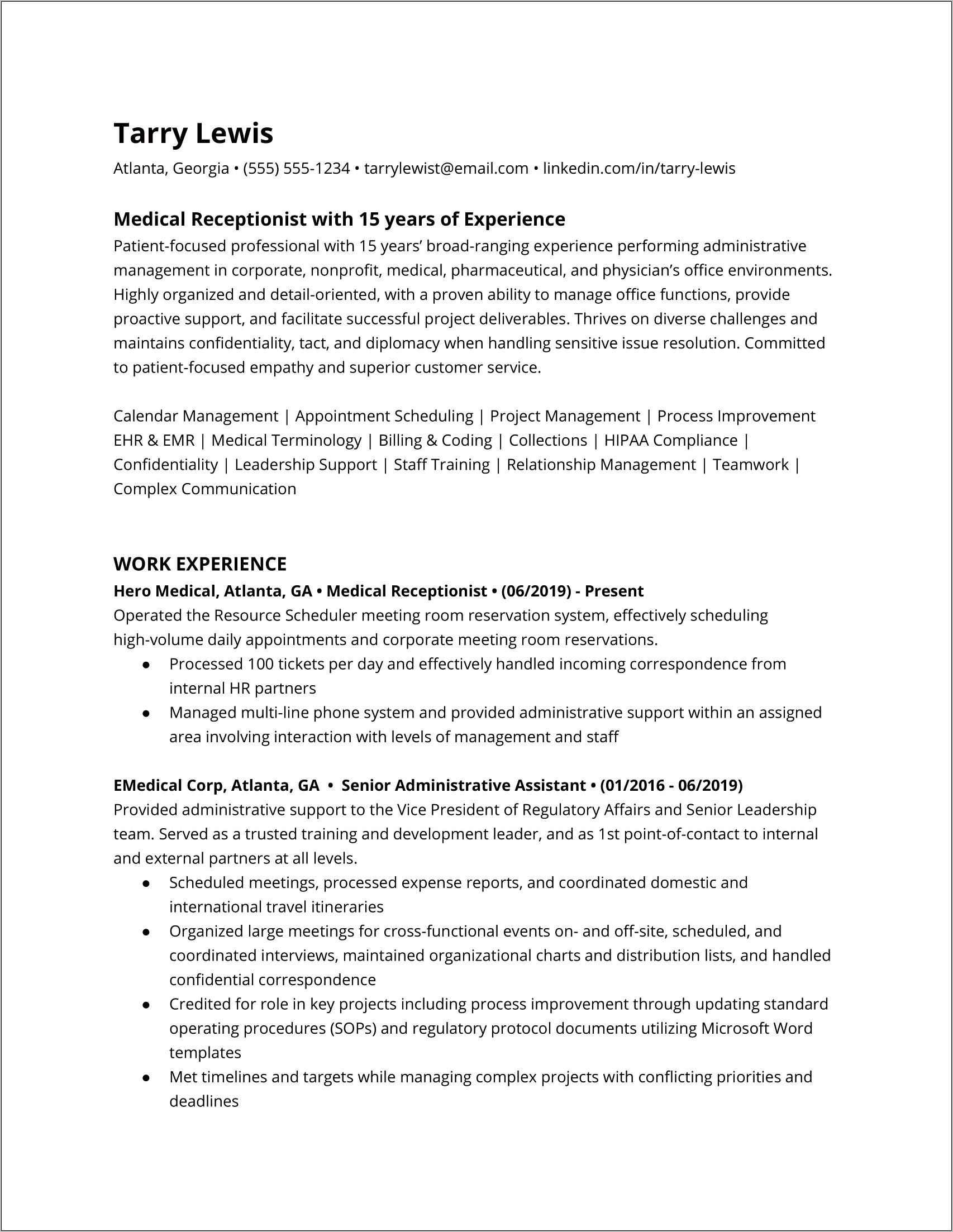 Entry Level Medical Receptionist Resume Examples