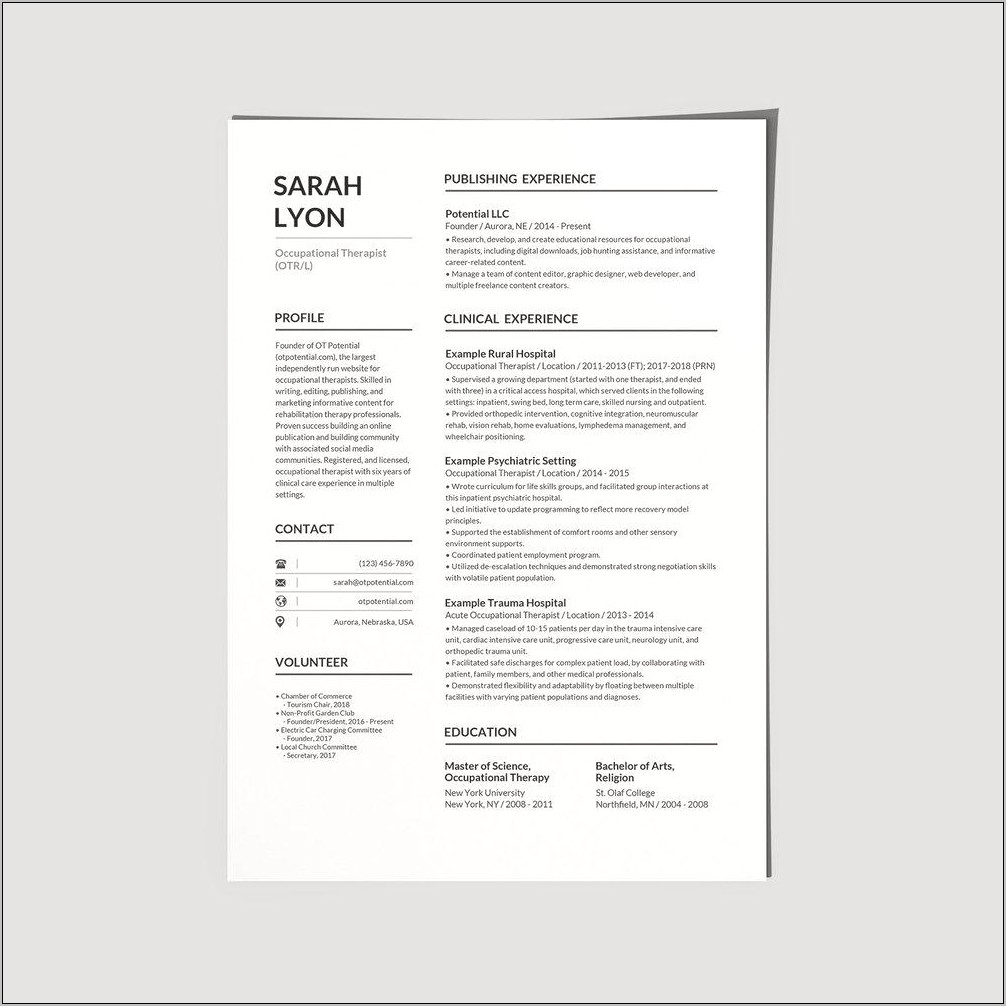 Entry Level Occupational Therapist Resume Sample