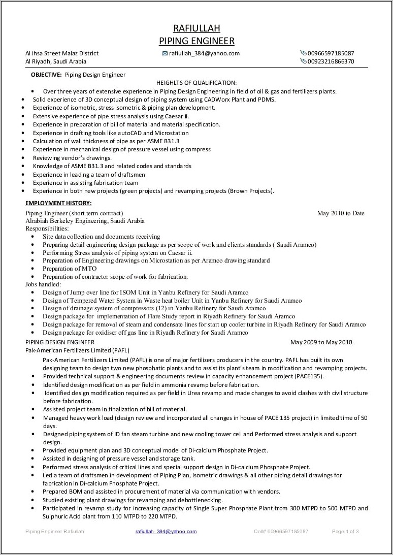 Entry Level Oil And Gas Resume Sample