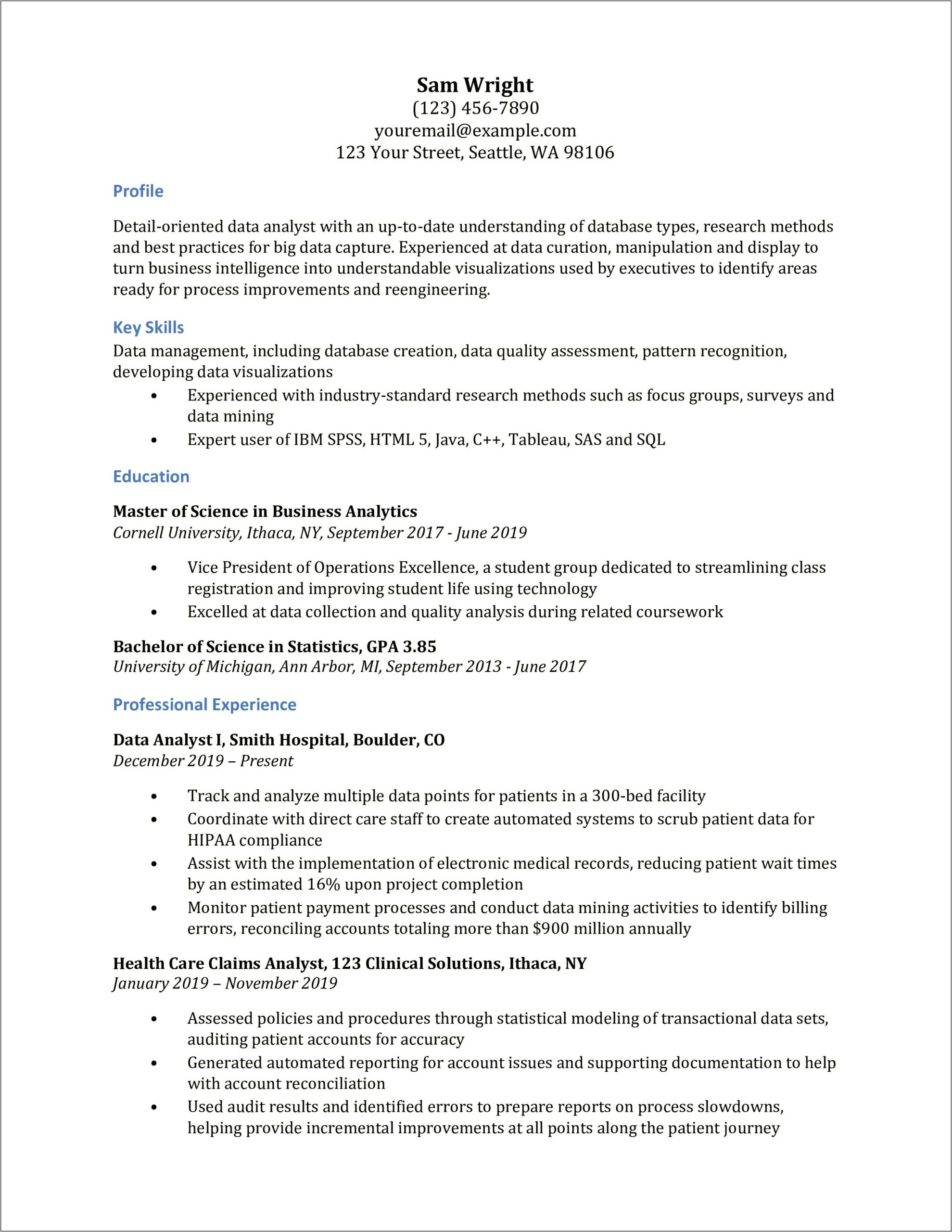 Entry Level Operations Research Analyst Resume Samples