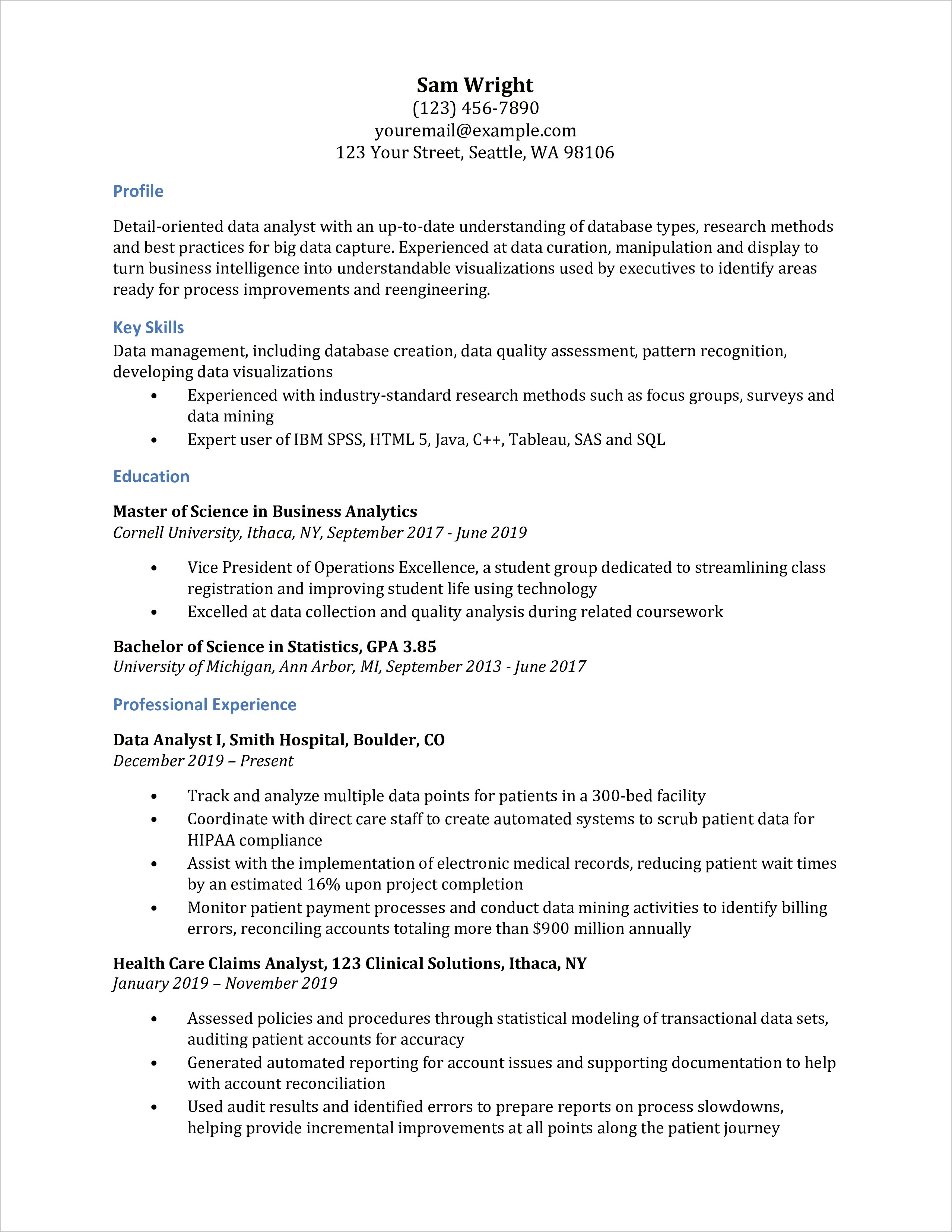 Entry Level Operations Research Analyst Resume Samples
