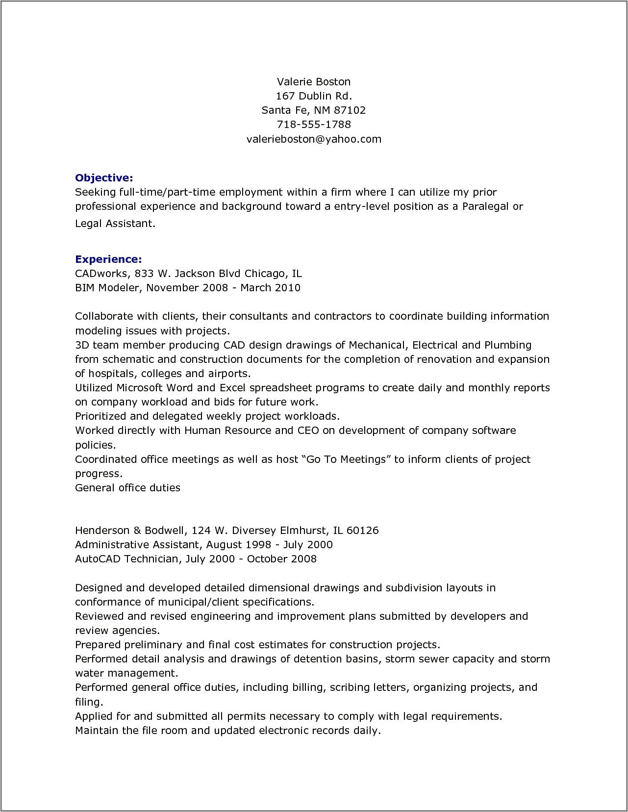 Entry Level Personal Assistant Skills Resume