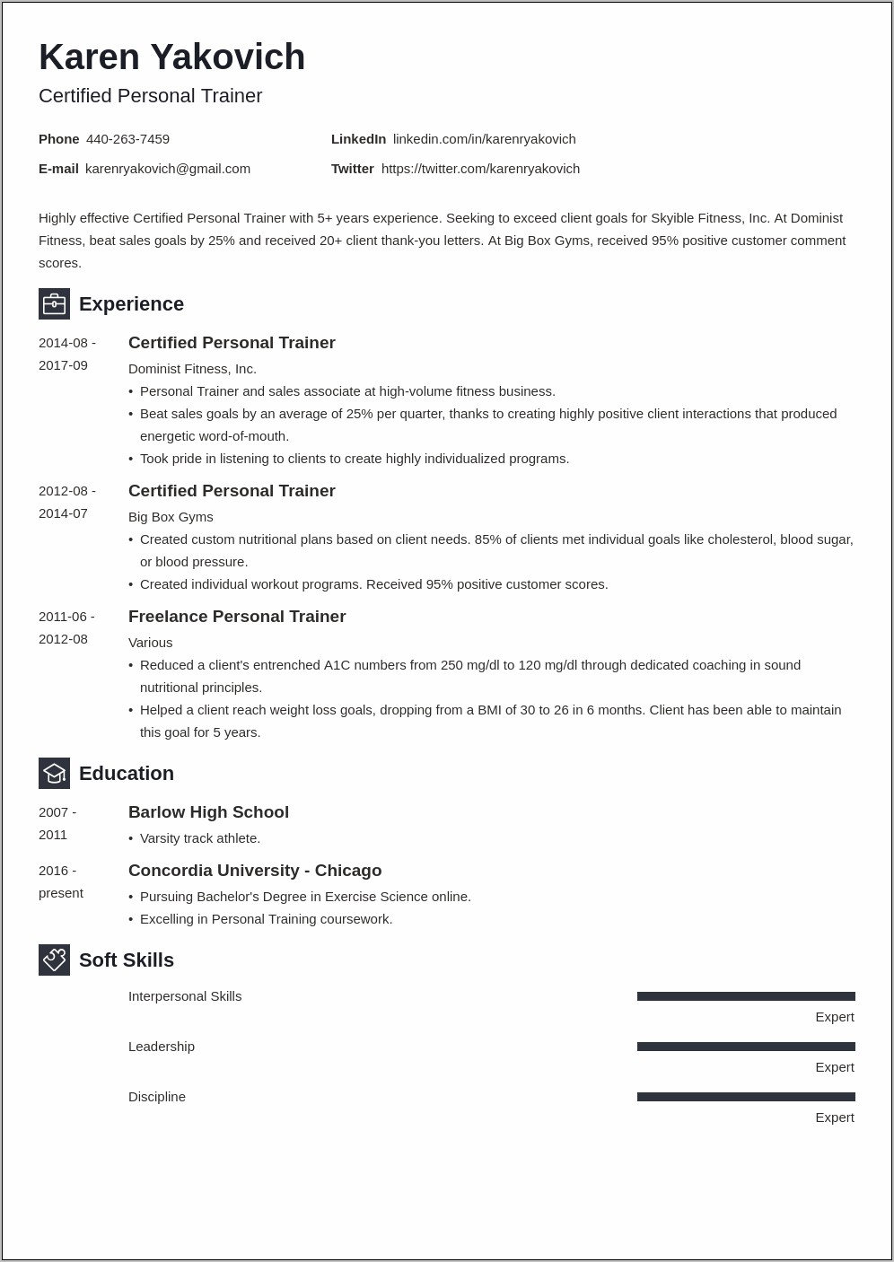 Entry Level Personal Trainer Resume Samples