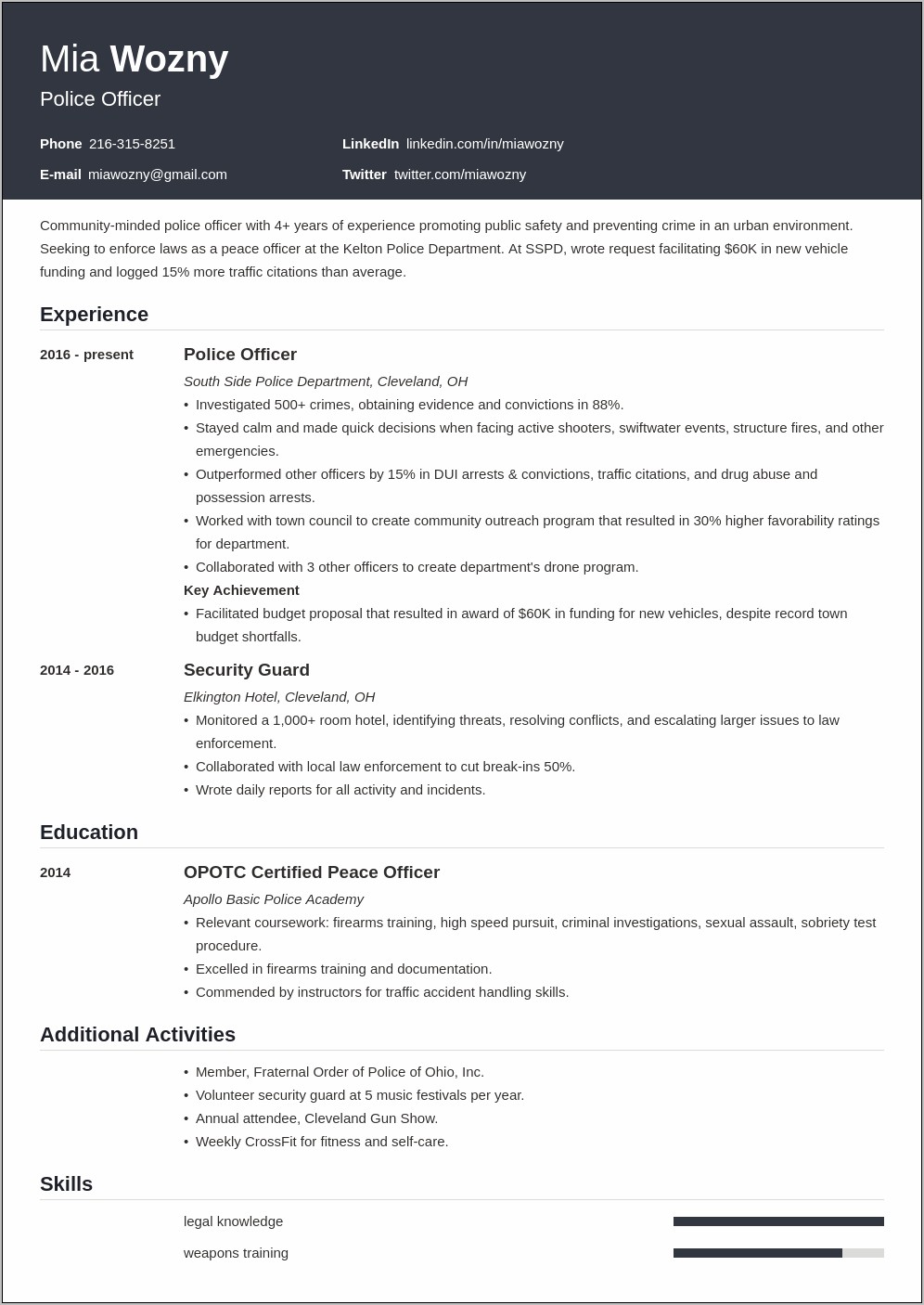 Entry Level Police Officer Resume Examples