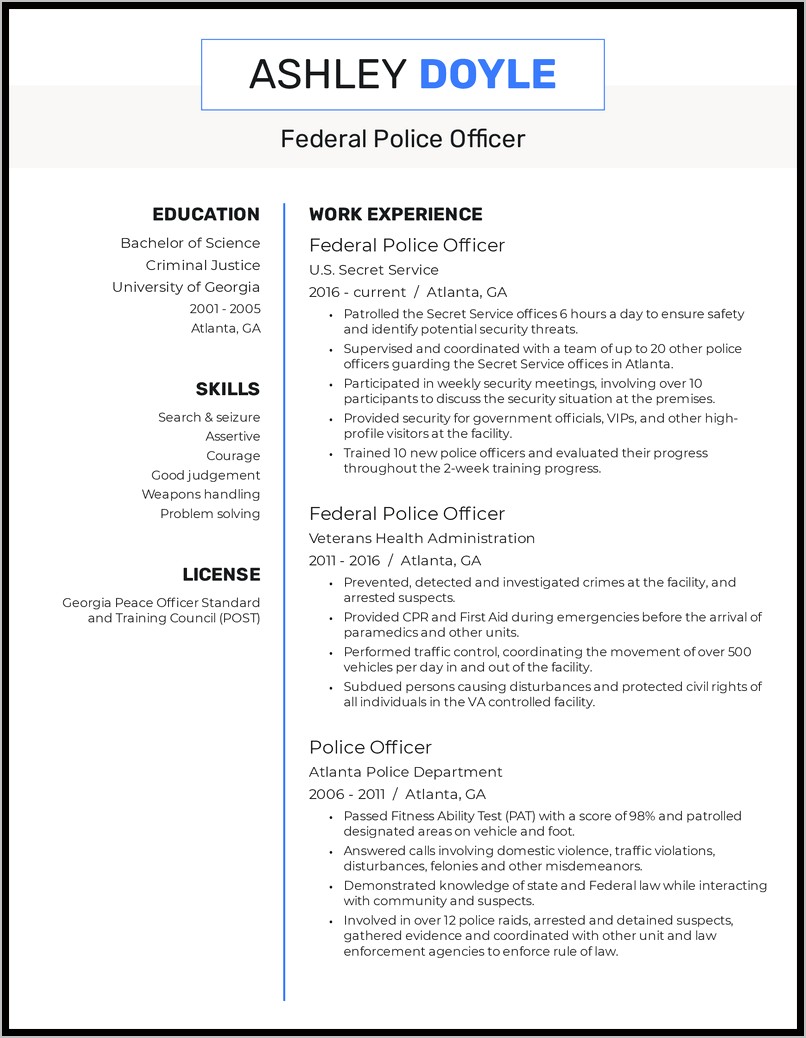 Entry Level Police Officer Resume Objective